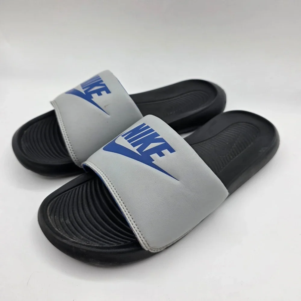 Nike Victori One Mens Slides Wolf Grey Game Royal Blue Sandals CN9675-012 Size 9